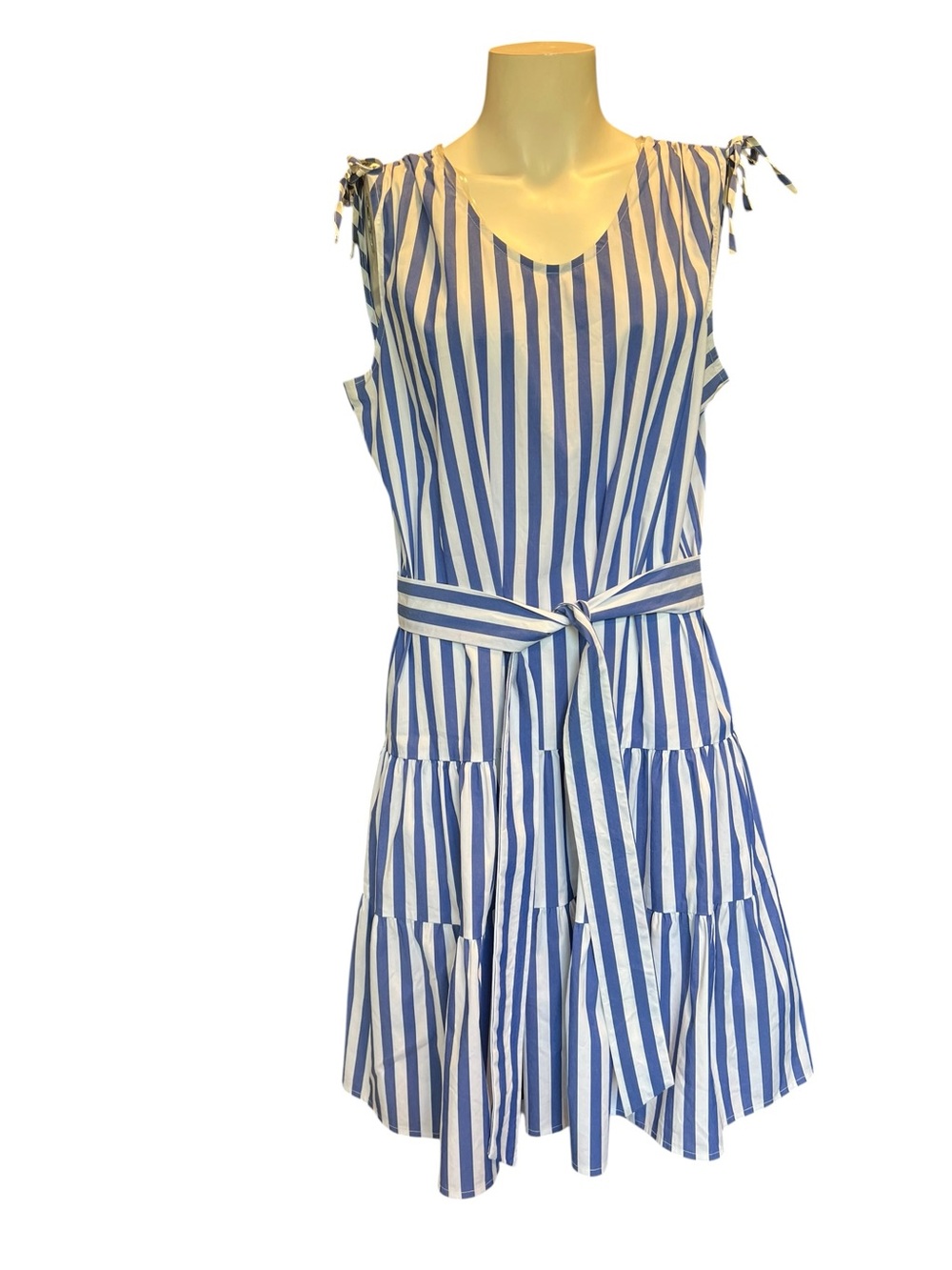 Liz Claiborne Blue and White Striped Tie-Waist Mini Dress